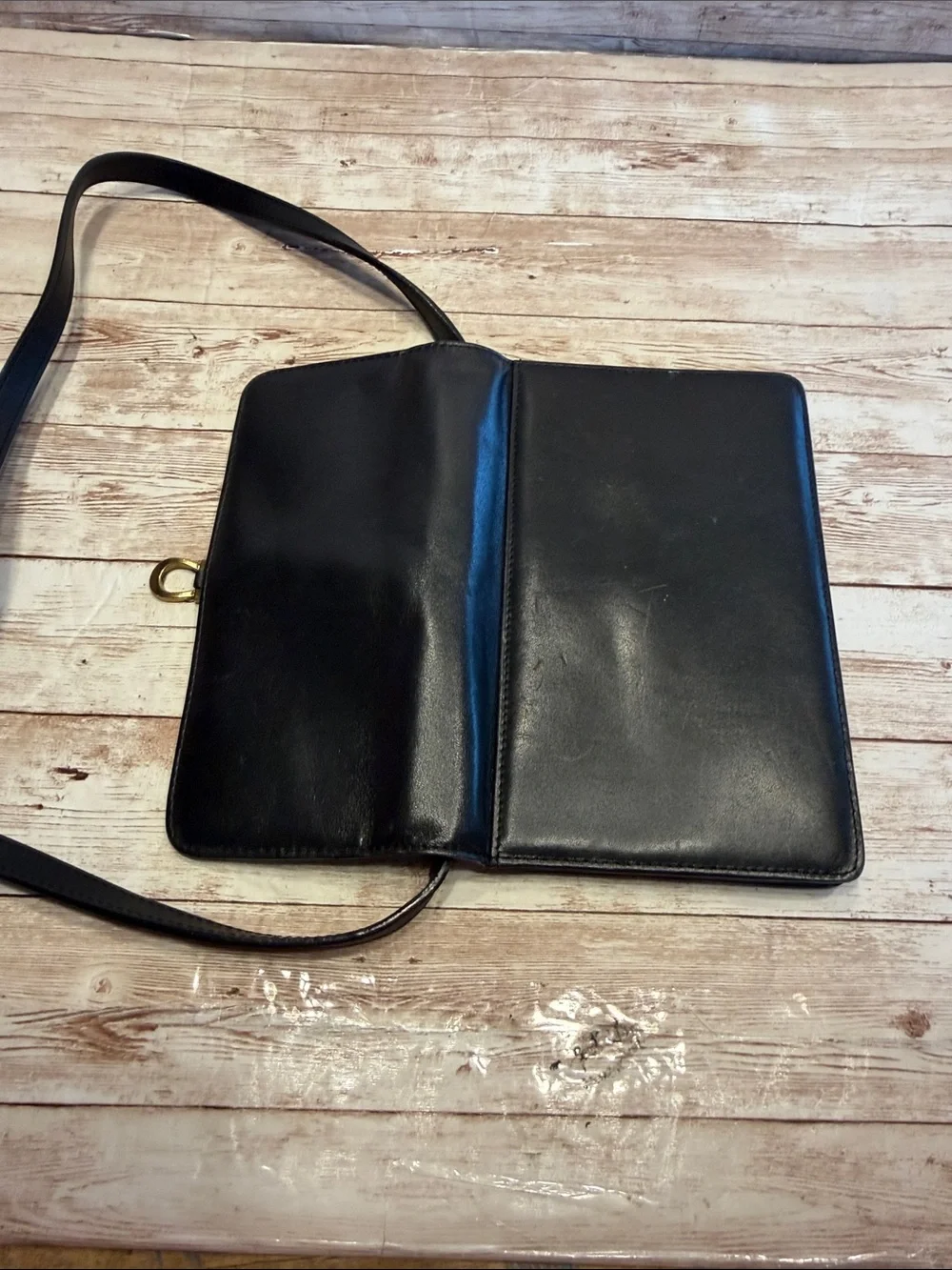 Etienne Aigner Black Leather Crossbody with Gold Hardware - Picture 5 of 8